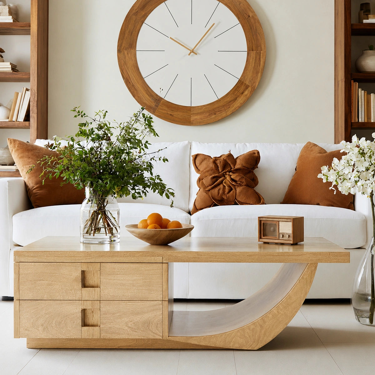 Natural Solid Wood Coffee Table – Sculptural Modern Storage Style