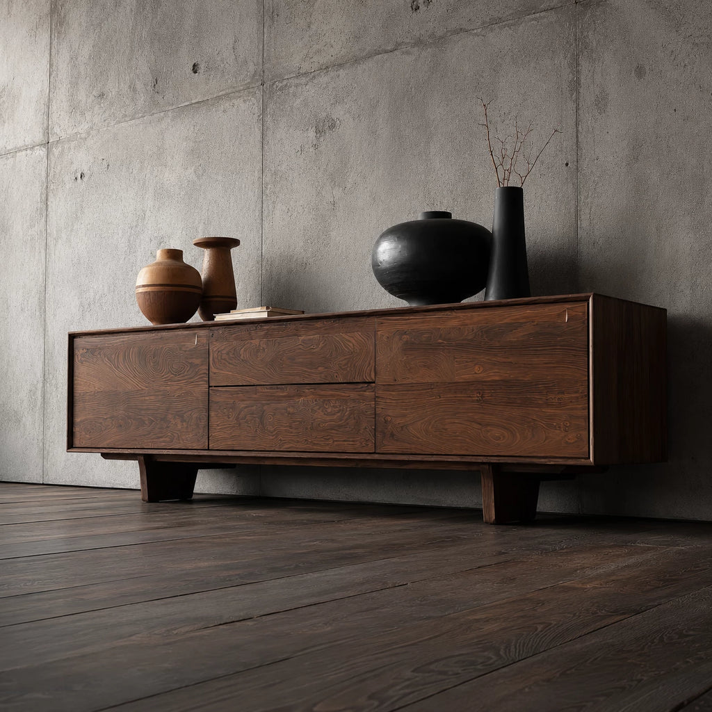 Minimalist Natural Solid Wood TV Stand with Drawer and Cabinet Storage