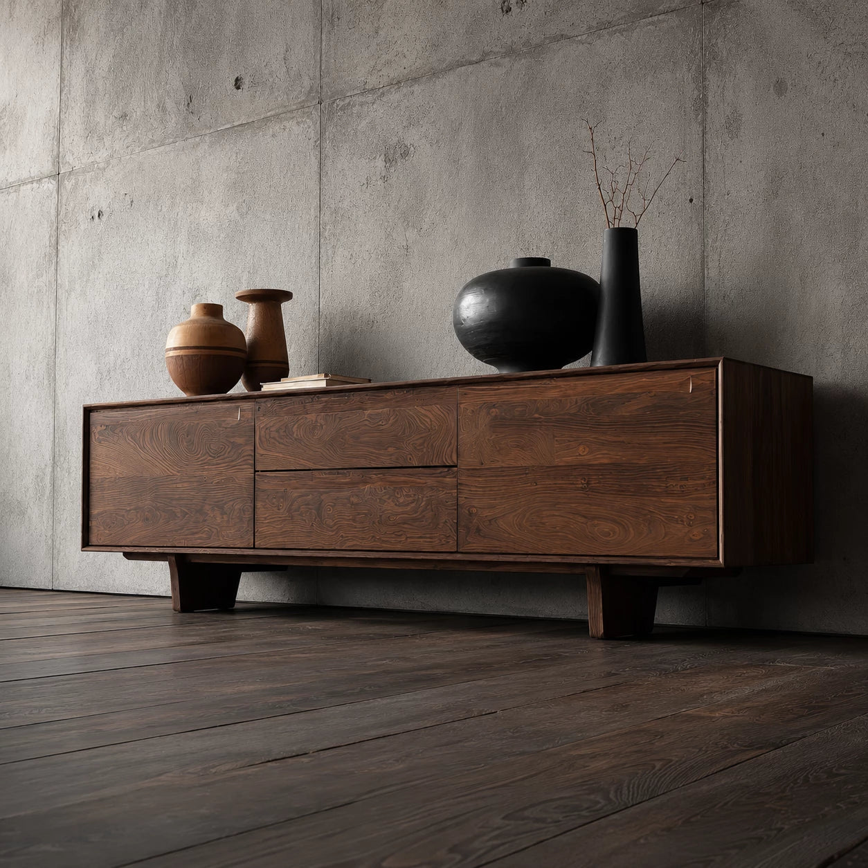 Minimalist Natural Solid Wood TV Stand with Drawer and Cabinet Storage