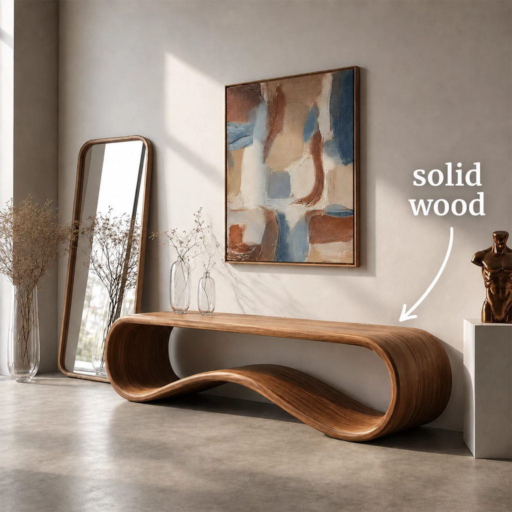 Sculptural Wave Wood Console Table – Organic Natural Wood Entryway Table for Modern Interior