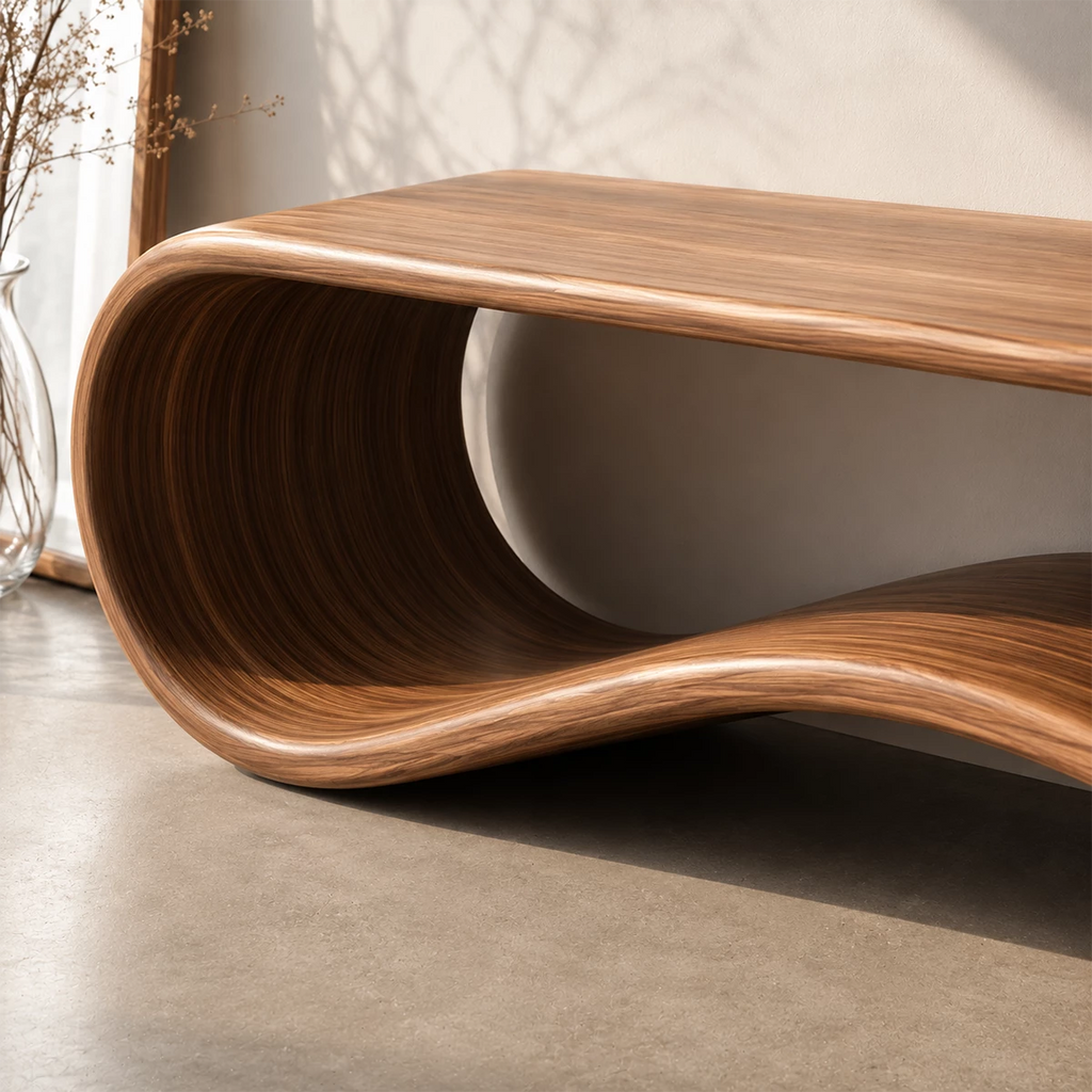 Sculptural Wave Wood Console Table – Organic Natural Wood Entryway Table for Modern Interior