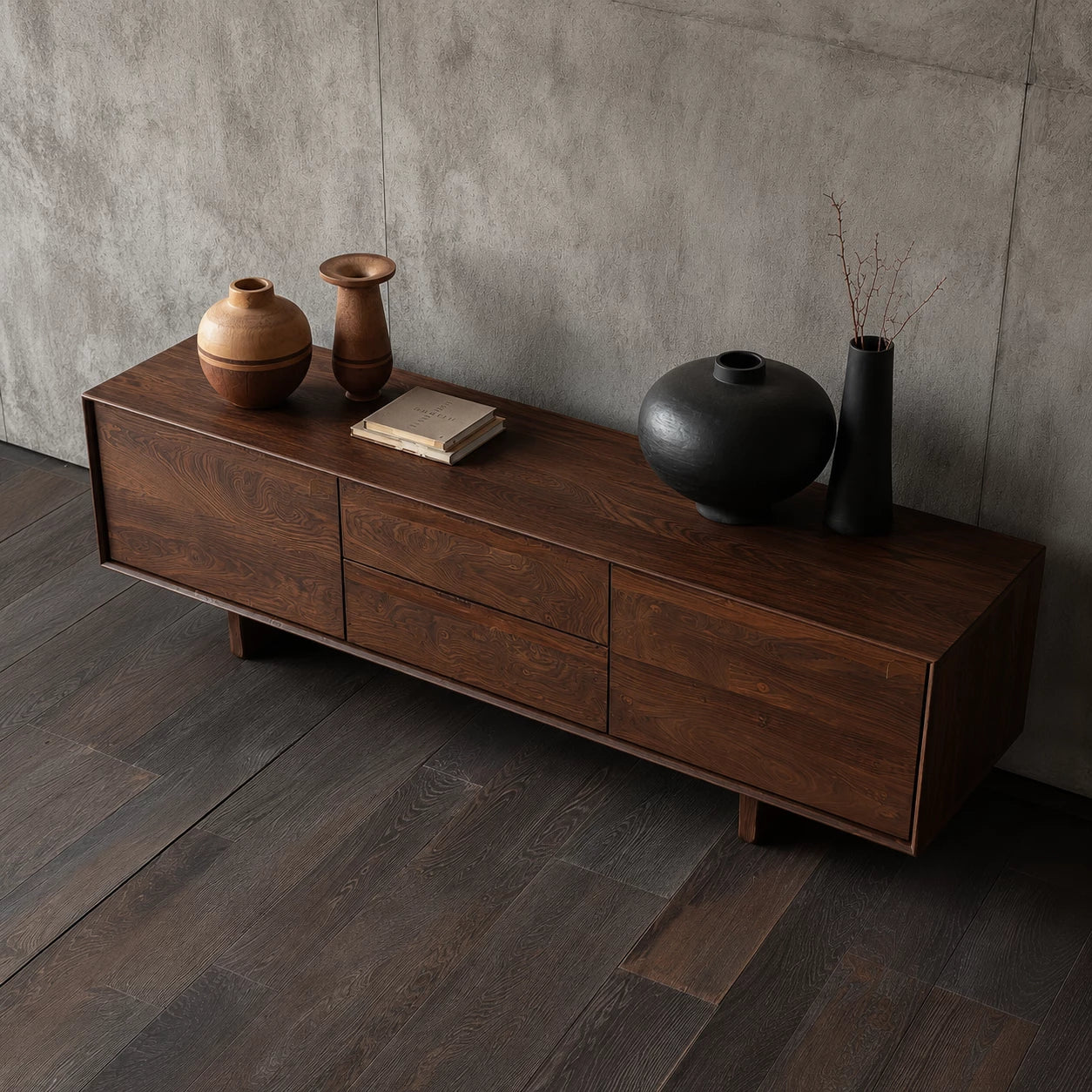 Minimalist Natural Solid Wood TV Stand with Drawer and Cabinet Storage
