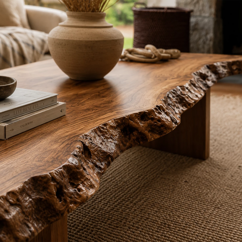 Live Edge Modern Coffee Table Crafted from Natural Solid Wood