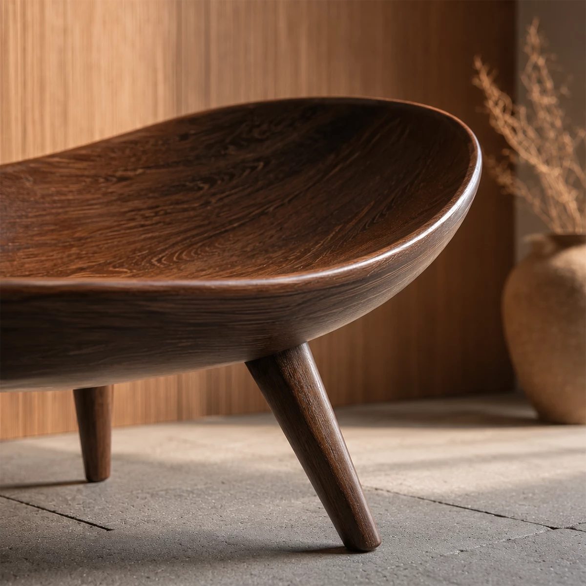 Sculptural Wood Lounge Chair – Organic Natural Wood Chaise for Modern Interior