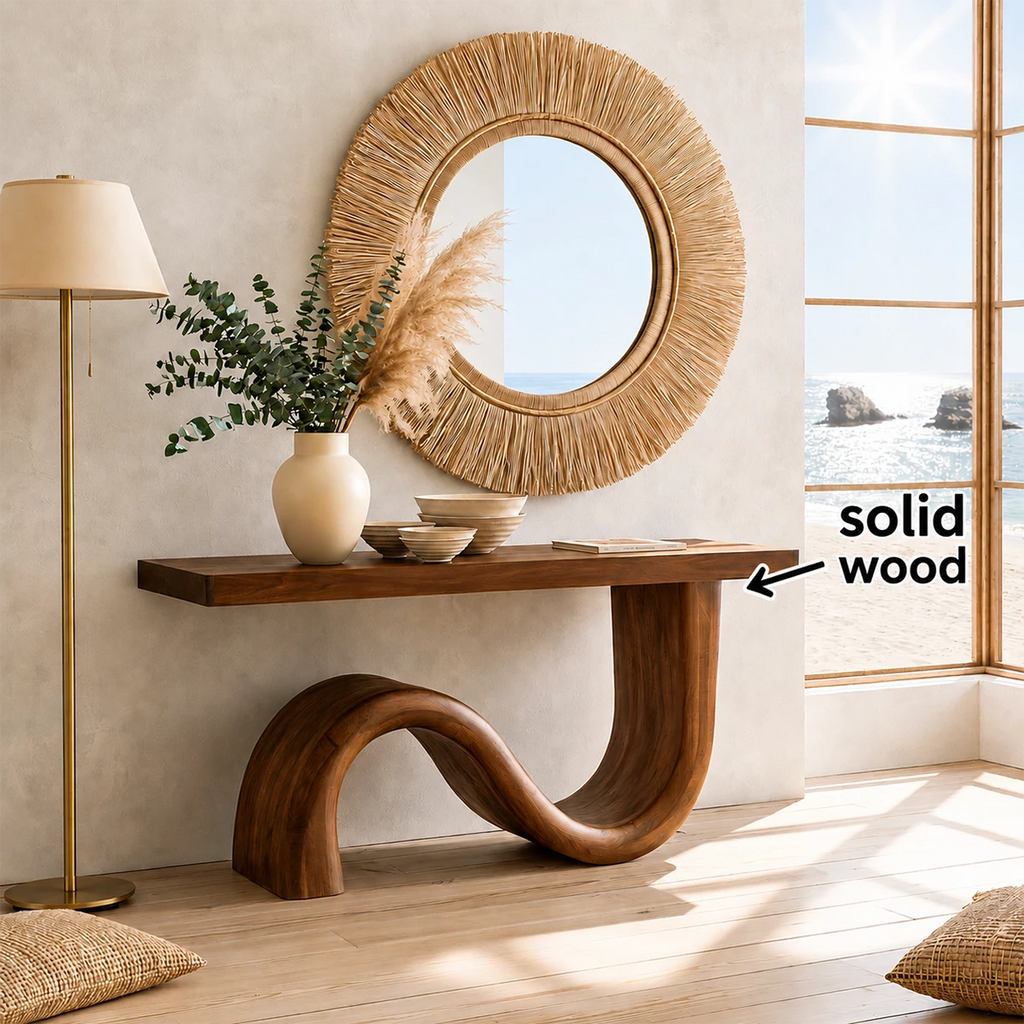 Natural Solid Wood Console Table Sculptural Wave Modern Style