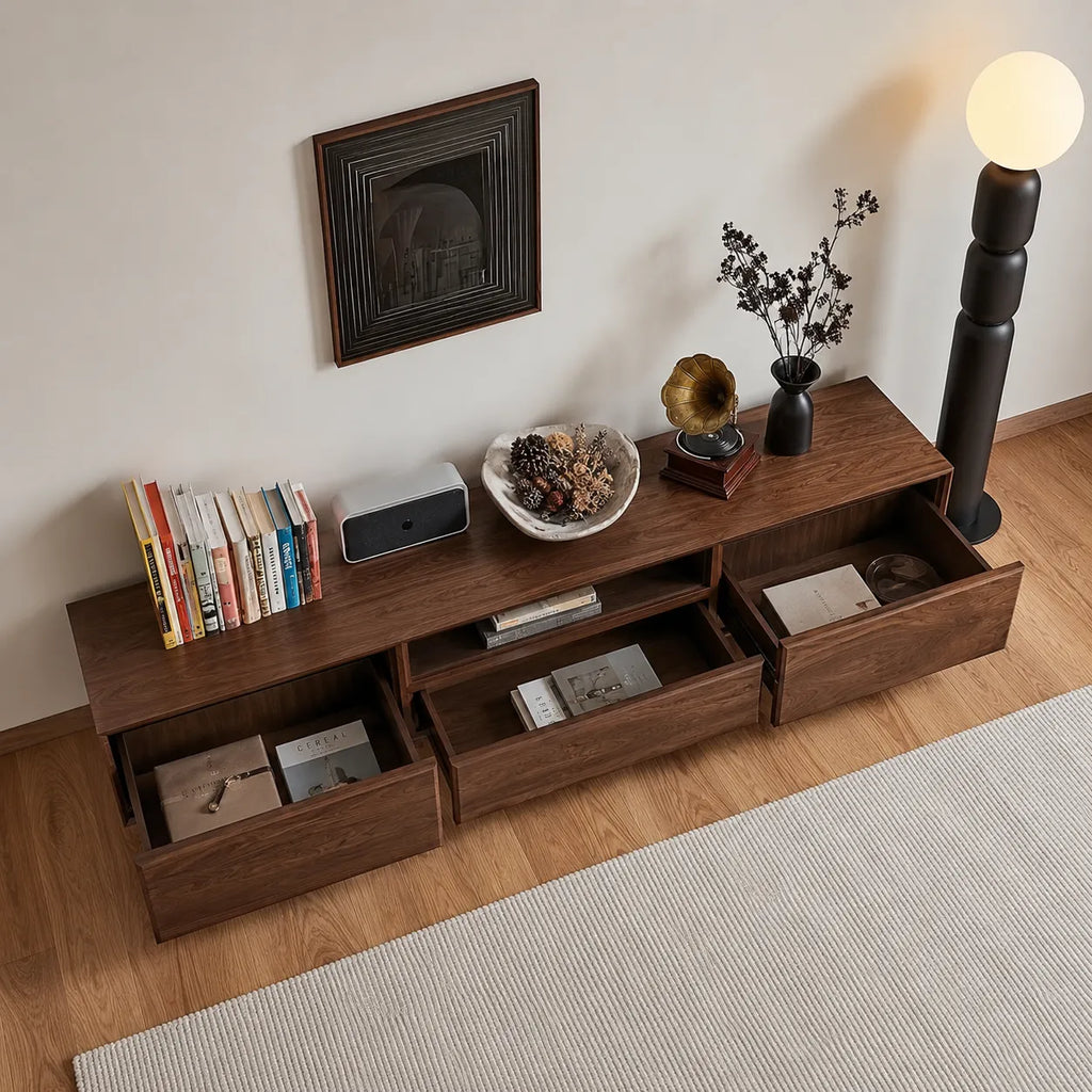 Modern TV Stand with Cabinet Storage and Center Drawer Console
