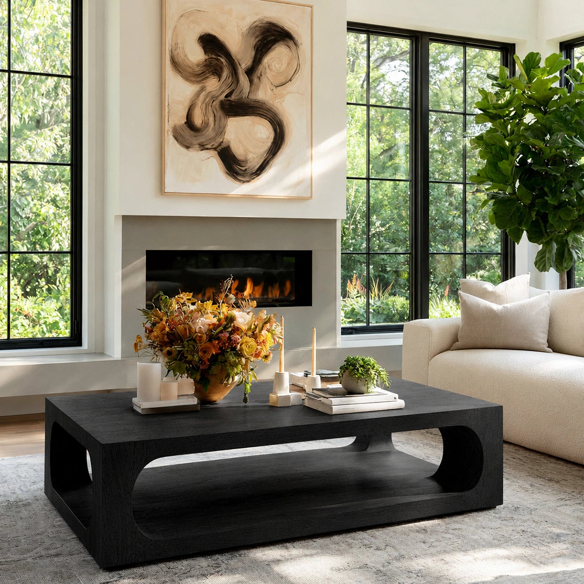 Natural Solid Wood Coffee Table with Open Shelf – Modern Style