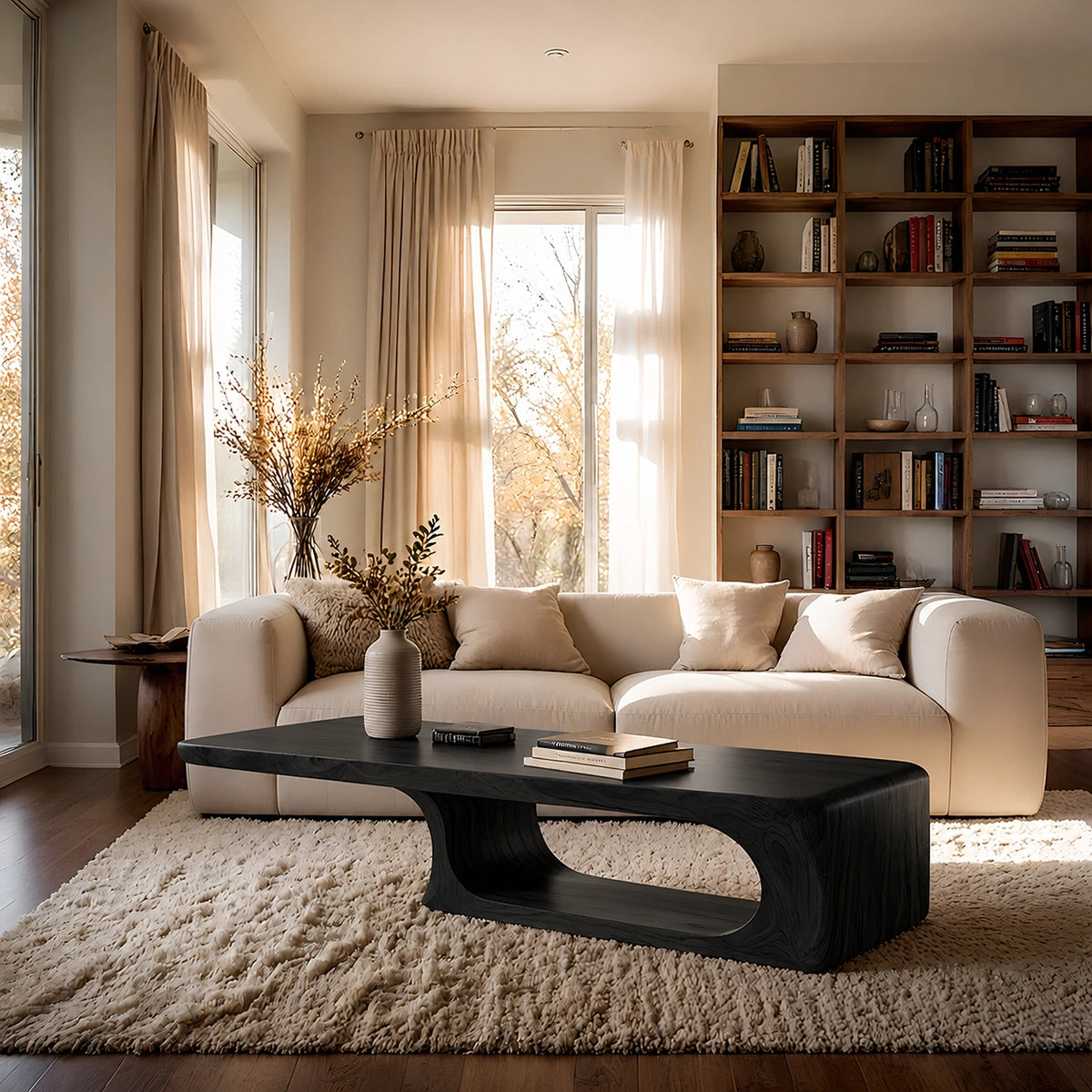 Natural Solid Wood Coffee Table – Sculptural Modern Style