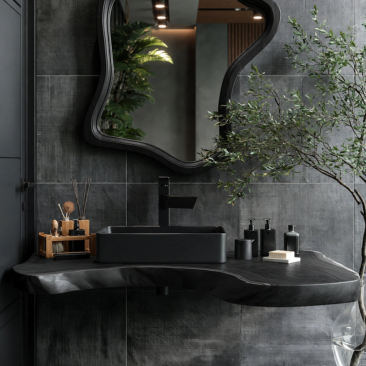 Natural Solid Wood Floating Bathroom Vanity with Sculptural Edge