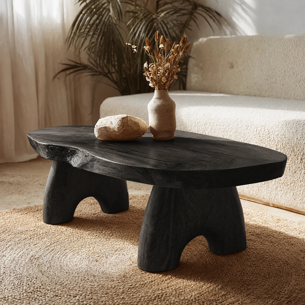 Natural Solid Wood Coffee Table – Live Edge Wabi-Sabi Style