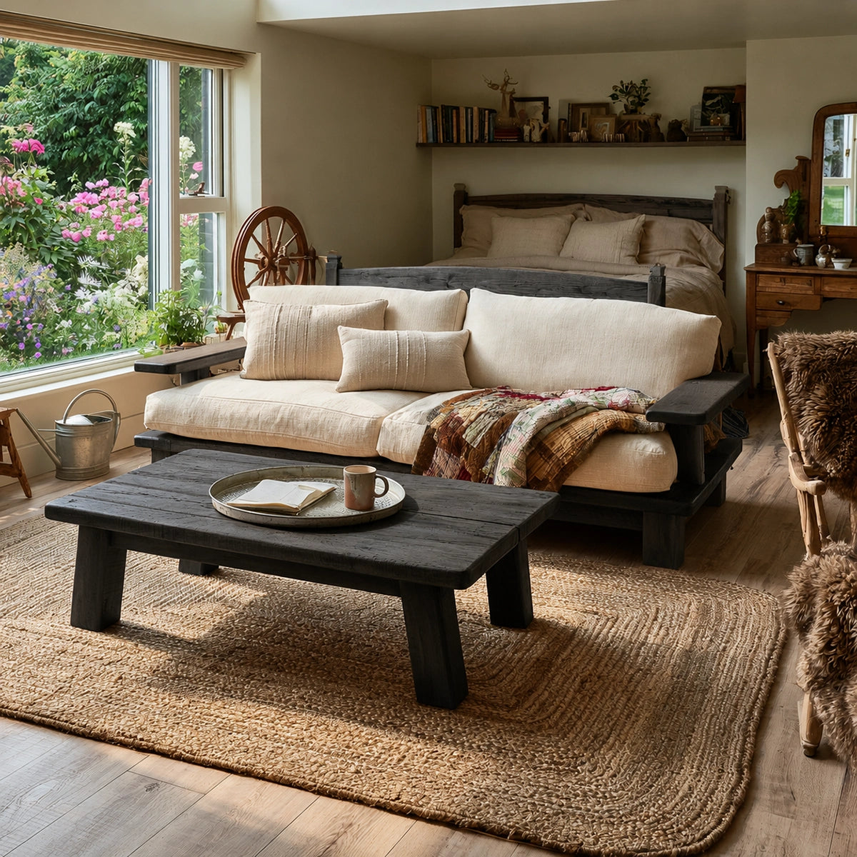 Natural Solid Wood Coffee Table – Rustic Farmhouse Style