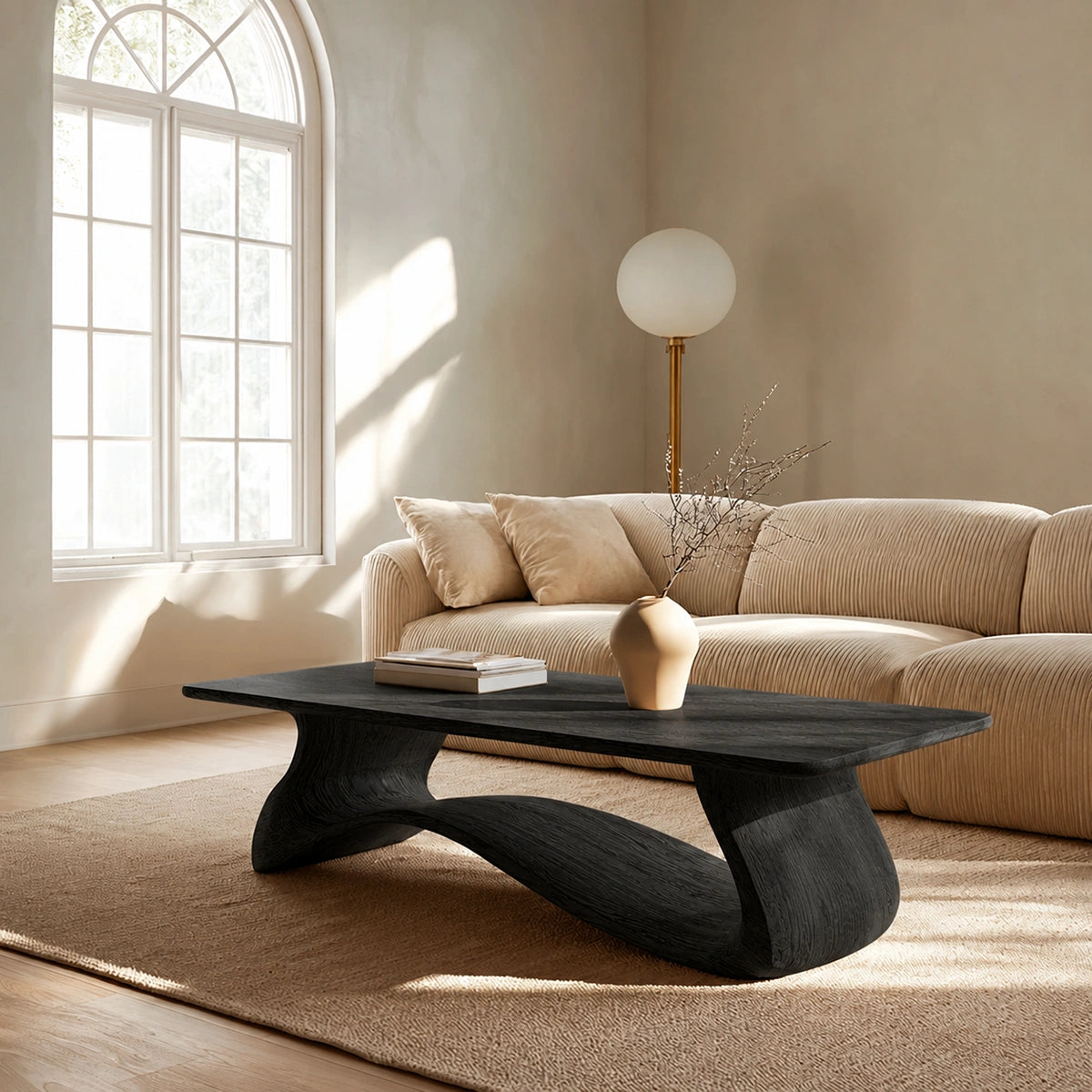 Natural Solid Wood Coffee Table – Sculptural Japandi Style