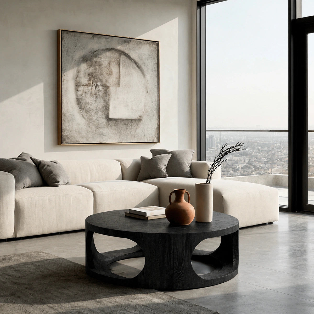 Natural Solid Wood Round Coffee Table – Sculptural Modern Style