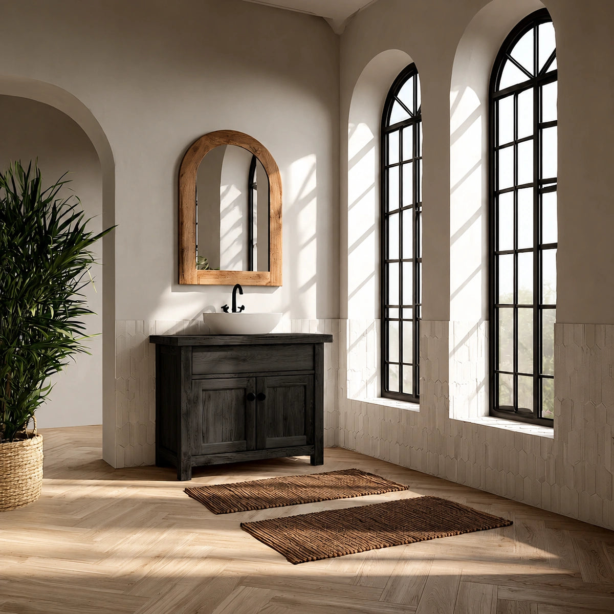 Natural Solid Wood Bathroom Vanity with Drawer and 2 Doors – Rustic Style