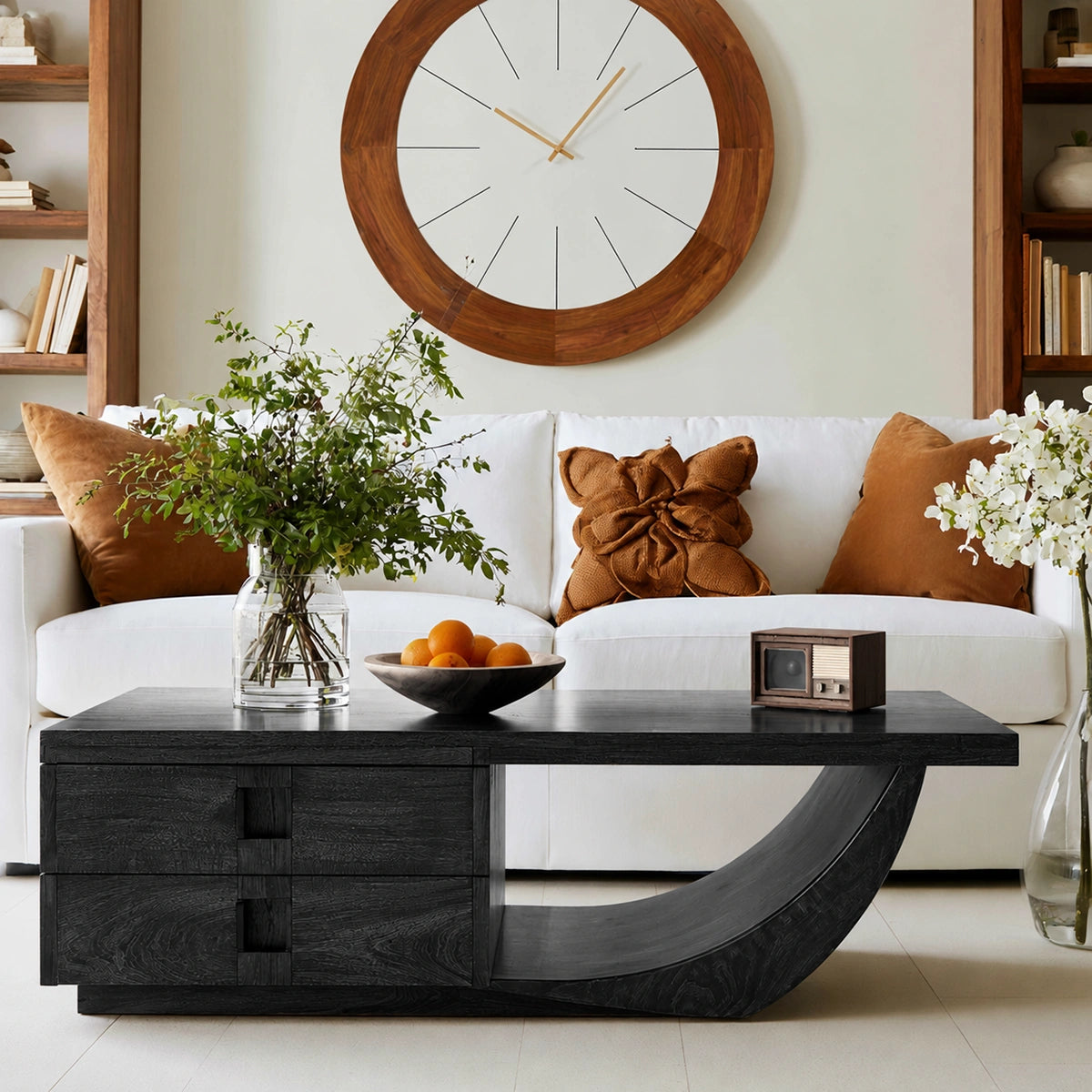 Natural Solid Wood Coffee Table – Sculptural Modern Storage Style