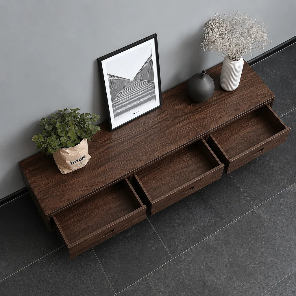 Scandinavian Natural Solid Wood TV Stand with Three Drawer Storage
