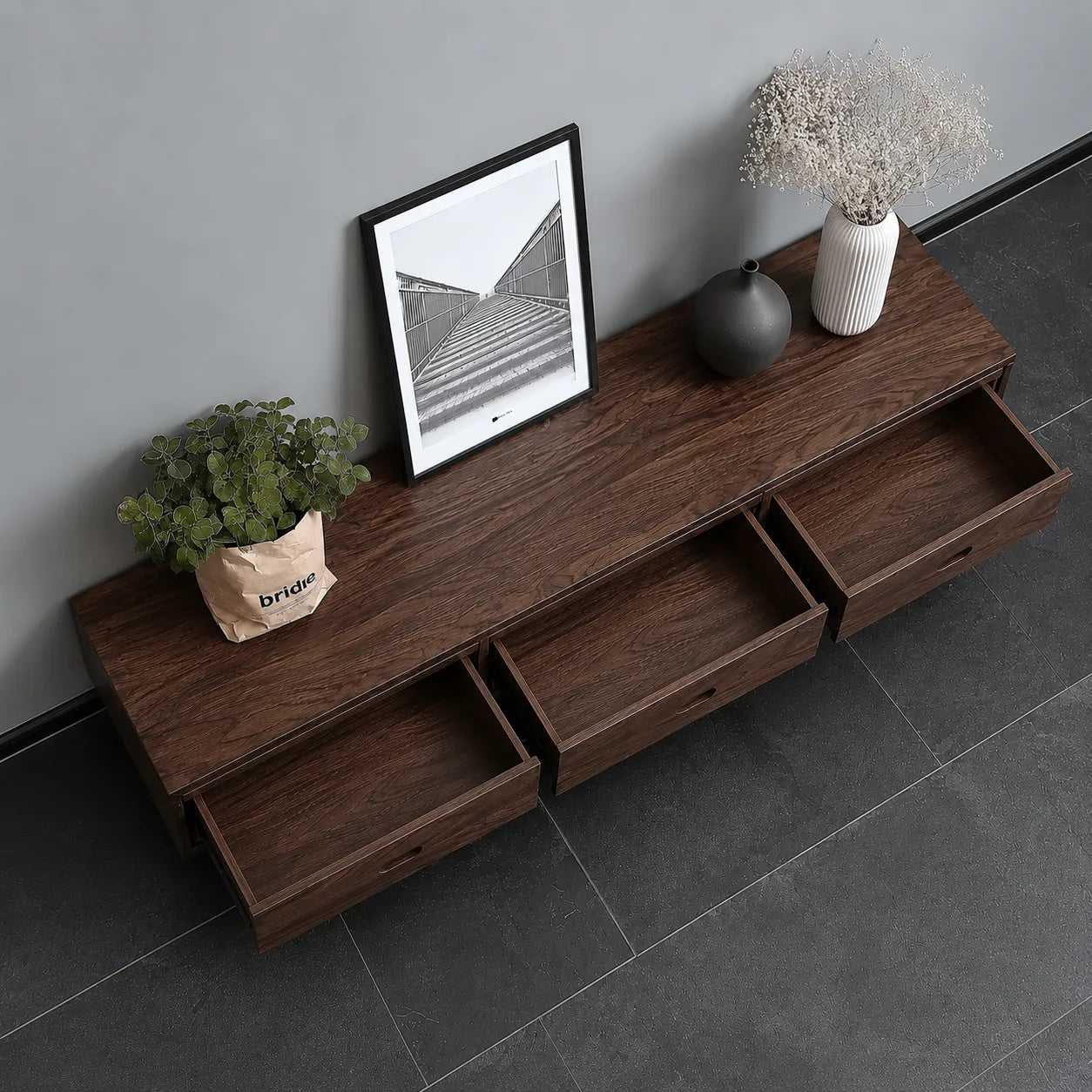 Scandinavian Natural Solid Wood TV Stand with Three Drawer Storage