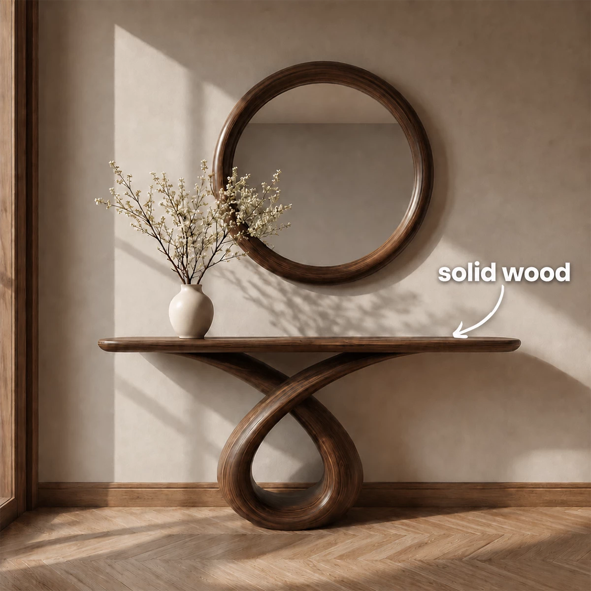 Infinity Loop Console Table in Natural Solid Wood