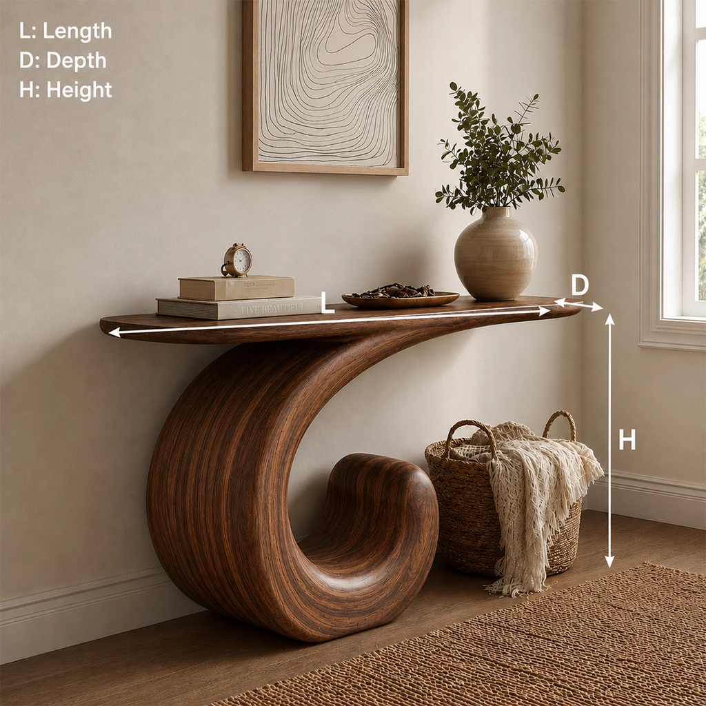 Sculptural Spiral Console Table in Natural Solid Wood