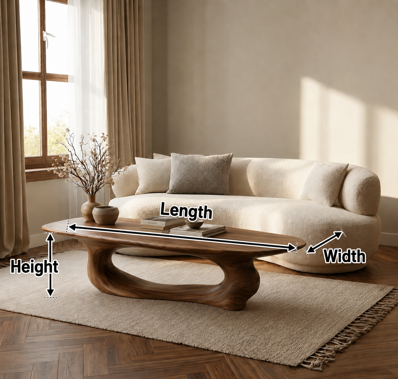 Organic Wave Wood Coffee Table – Sculptural Natural Wood Center Table for Modern Living Room
