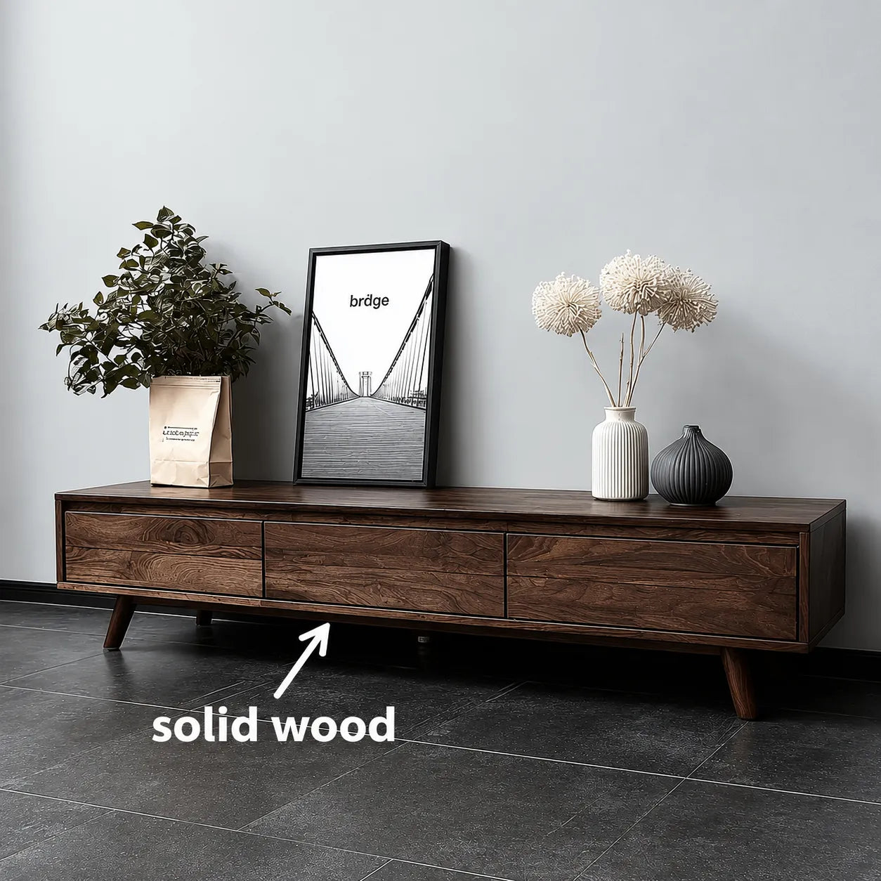Minimalist Natural Solid Wood TV Stand with Six Drawer Storage Design