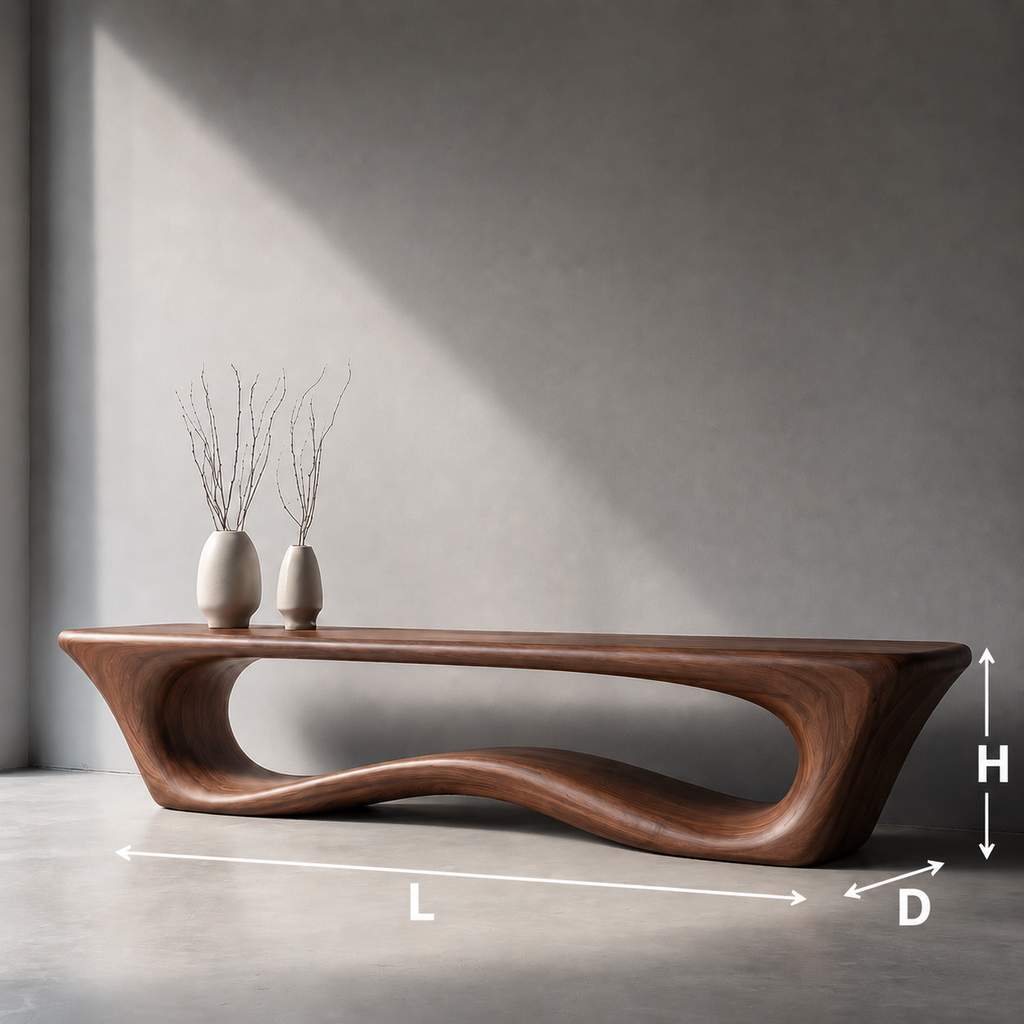 Sculptural Wave Wood Console Table – Organic Natural Wood Console for Modern Interior