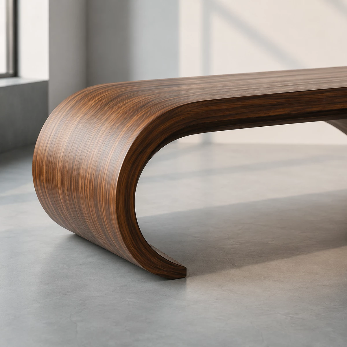 Curved Wood Bench – Natural Oak Bench for Modern Entryway and Minimal Interior
