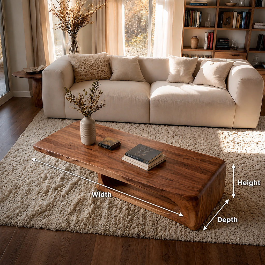 Natural Solid Wood Coffee Table – Sculptural Modern Style