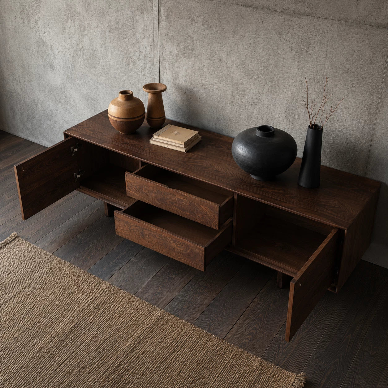Minimalist Natural Solid Wood TV Stand with Drawer and Cabinet Storage