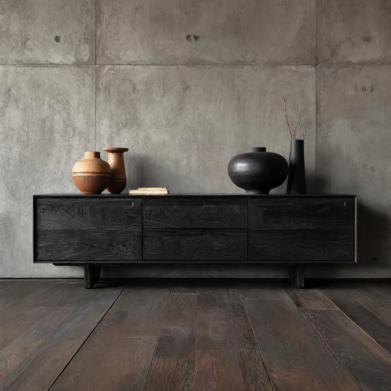 Minimalist Natural Solid Wood TV Stand with Drawer and Cabinet Storage