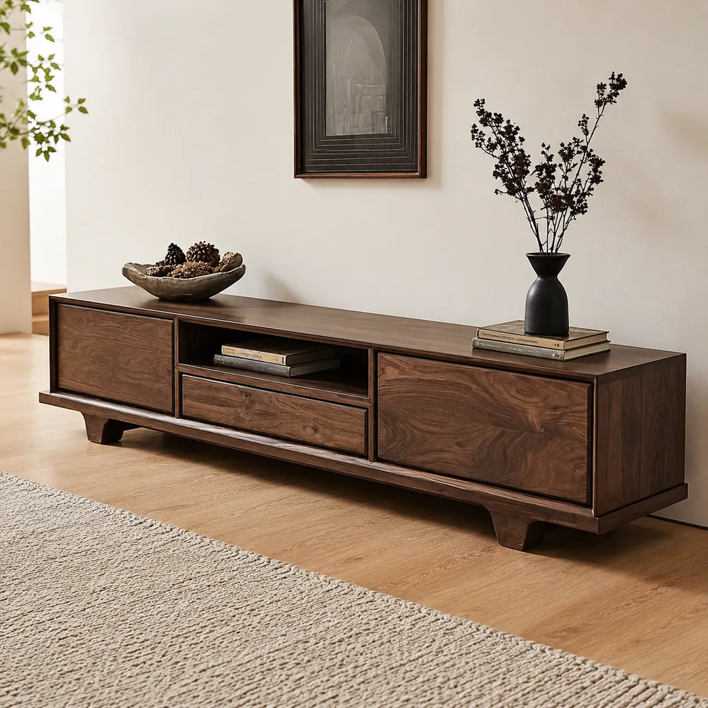 Modern TV Stand with Cabinet Storage and Center Drawer Console