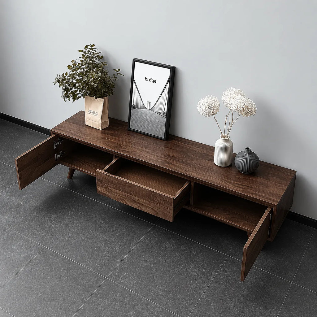 Minimalist Natural Solid Wood TV Stand with Six Drawer Storage Design