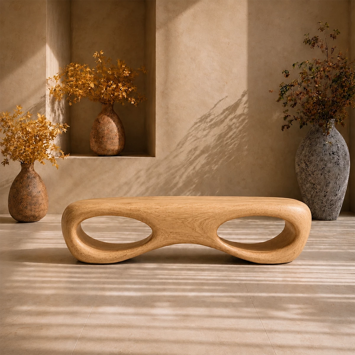 Sculptural Oval Wood Bench – Organic Natural Wood Bench for Modern Interior