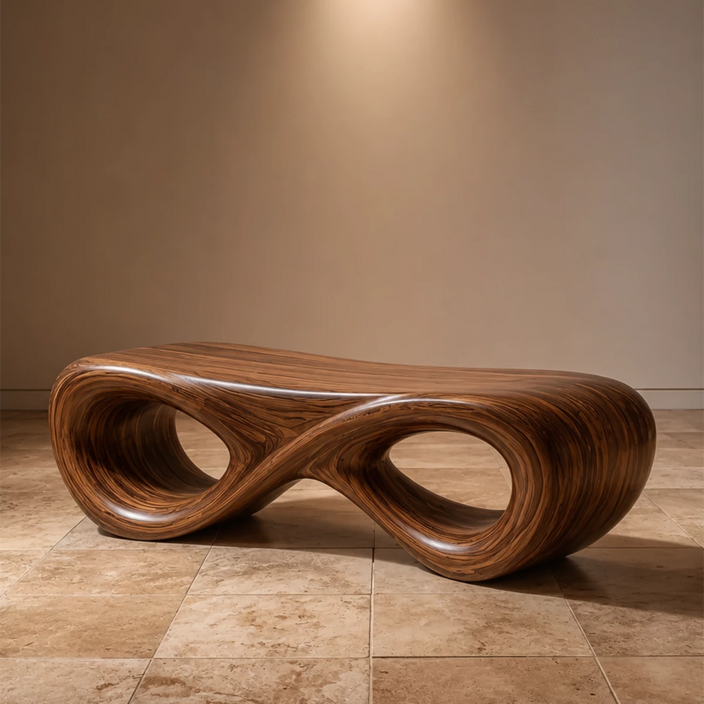 Sculptural Wave Wood Bench – Organic Natural Wood Bench for Modern Interior