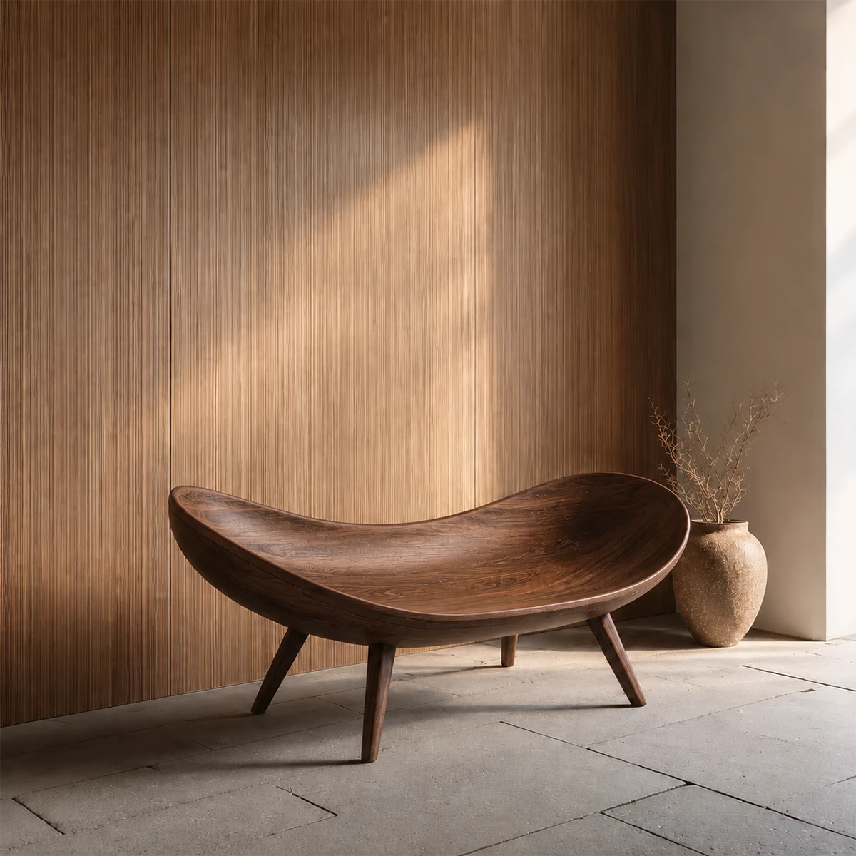 Sculptural Wood Lounge Chair – Organic Natural Wood Chaise for Modern Interior