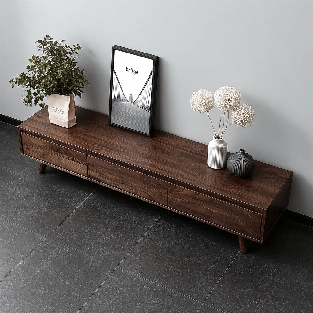 Minimalist Natural Solid Wood TV Stand with Six Drawer Storage Design