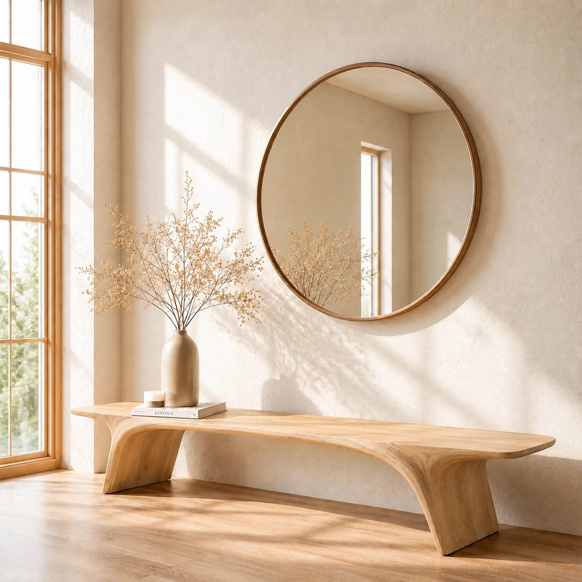Organic Live Edge Wood Bench – Natural Wood Entryway Bench for Modern Interior