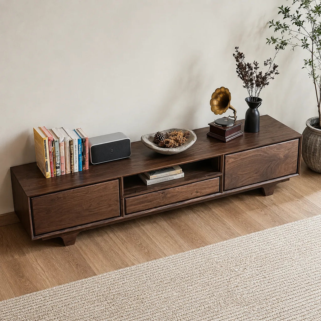 Modern TV Stand with Cabinet Storage and Center Drawer Console