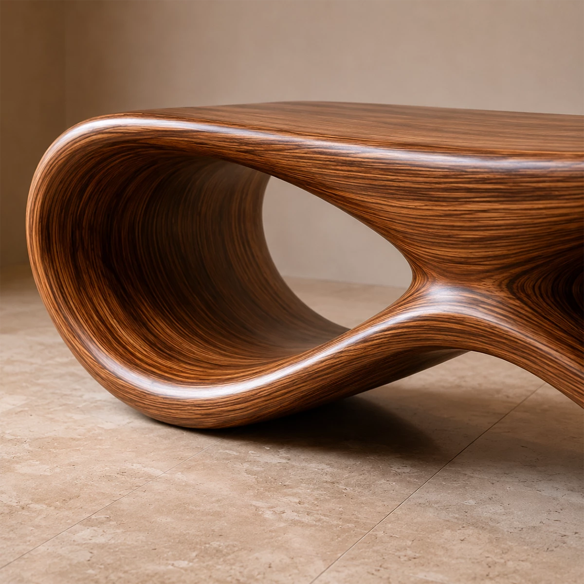 Sculptural Wave Wood Bench – Organic Natural Wood Bench for Modern Interior