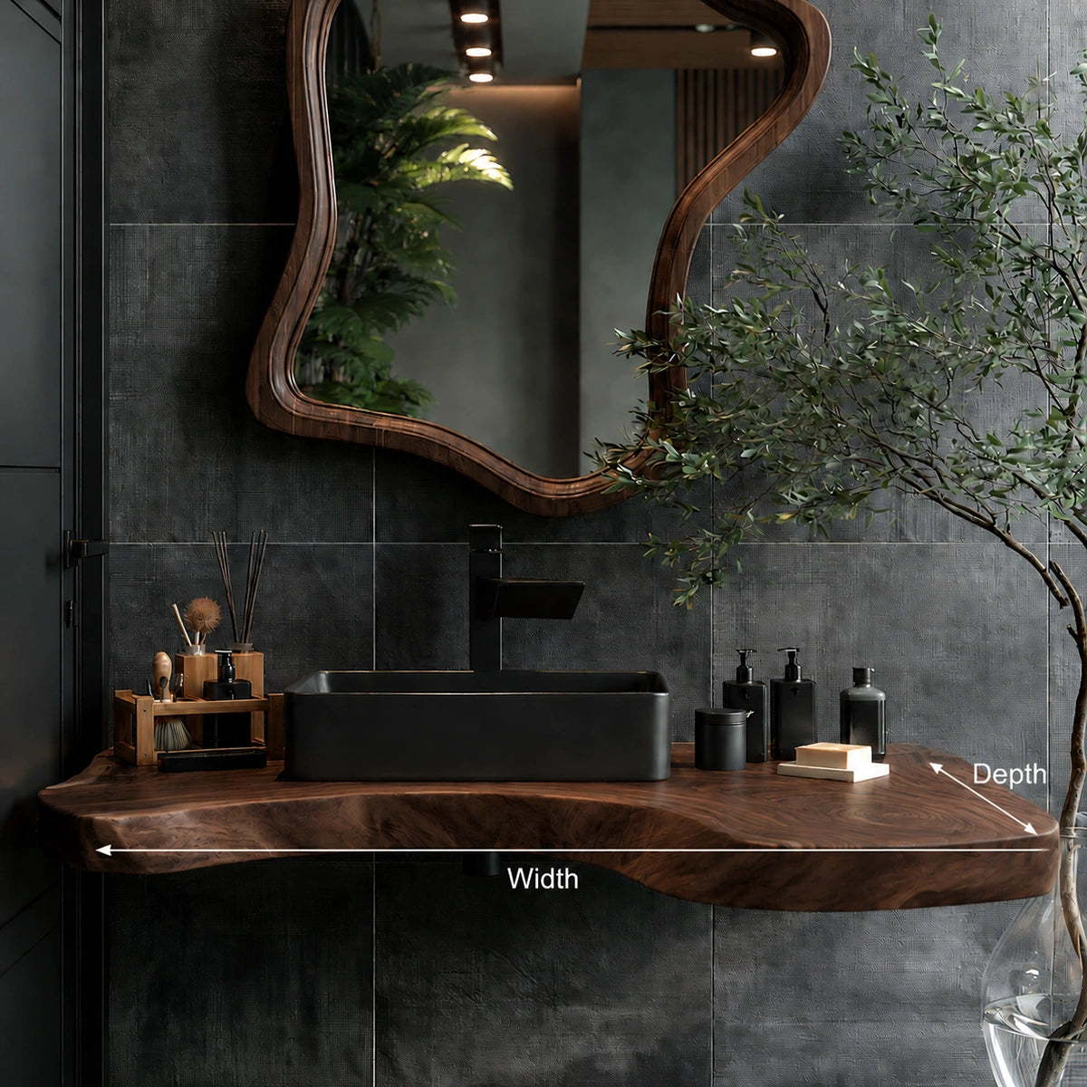 Natural Solid Wood Floating Bathroom Vanity with Sculptural Edge