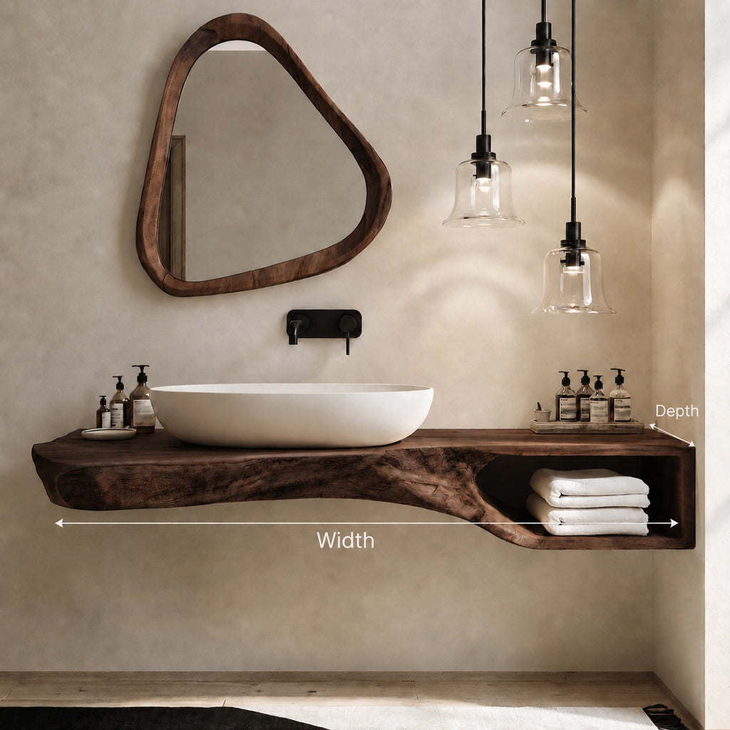 Natural Solid Wood Floating Bathroom Vanity with Open Towel Shelf