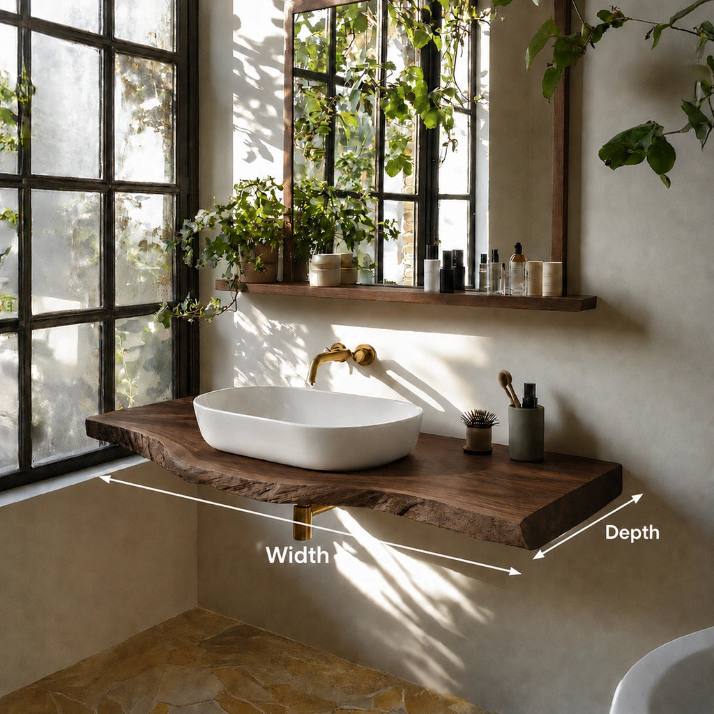 Natural Solid Wood Floating Bathroom Vanity with Sculptural Live Edge Top
