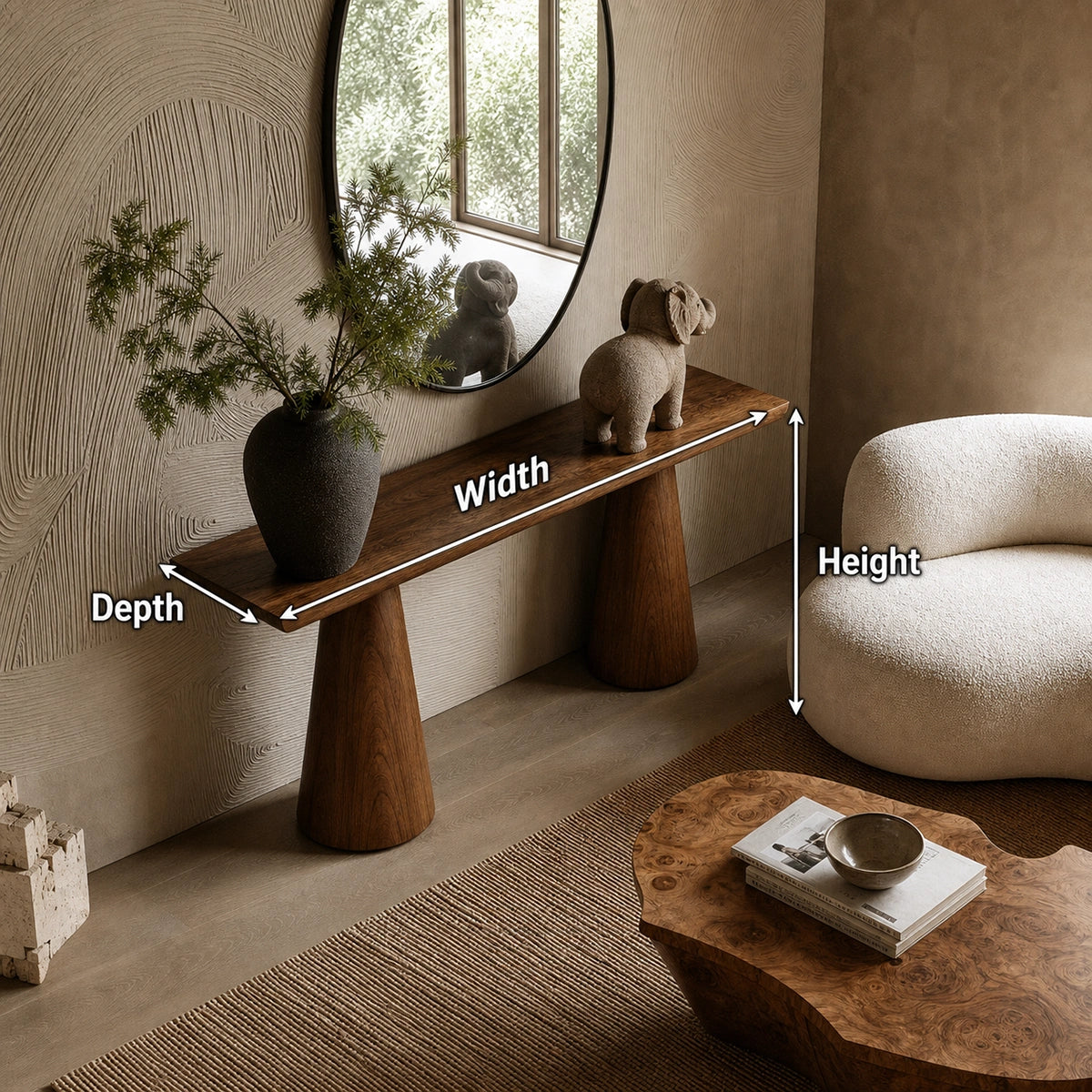 Tapered Pedestal Natural Solid Wood Console Table for Entryways