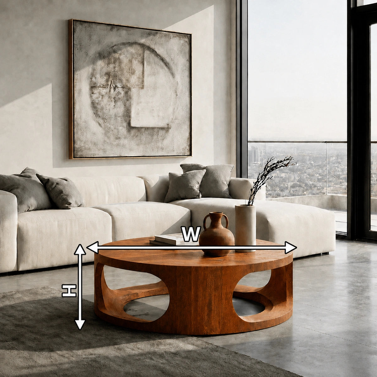 Natural Solid Wood Round Coffee Table – Sculptural Modern Style