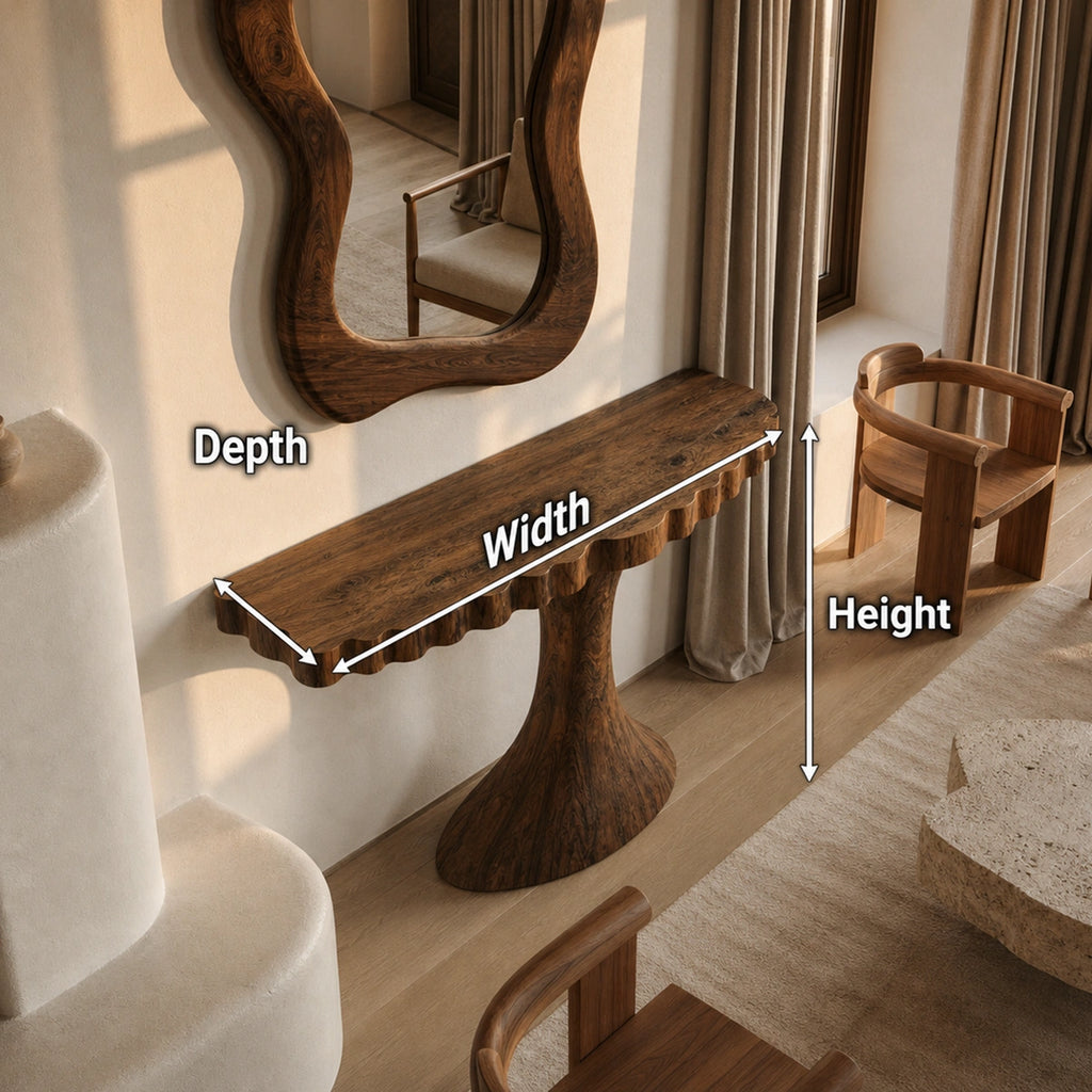 Pedestal Natural Solid Wood Console Table with Sculpted Edge