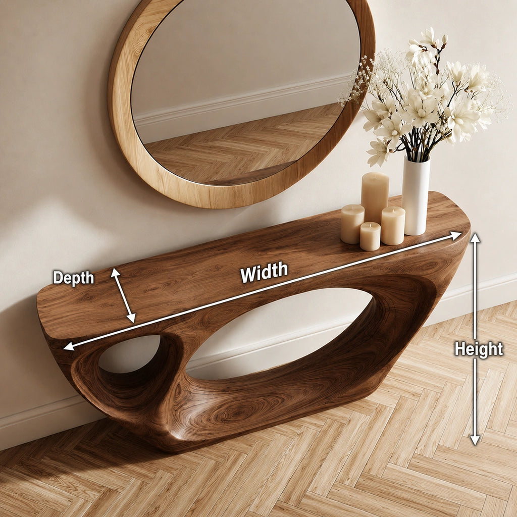 Organic Void Natural Solid Wood Console Table with Sculptural Open Base