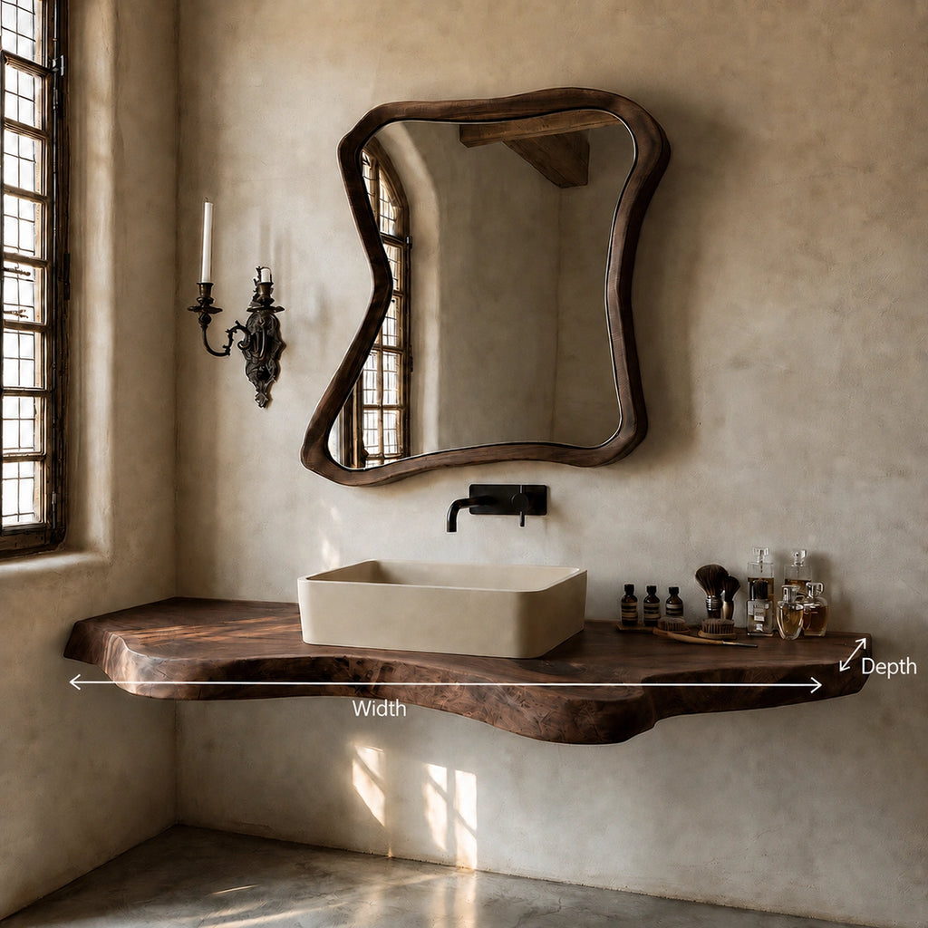 Natural Solid Wood Floating Bathroom Vanity with Sculptural Live Edge