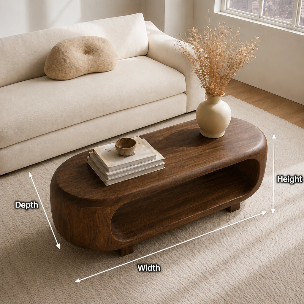Natural Solid Wood Coffee Table – Rounded Japandi Modern Style