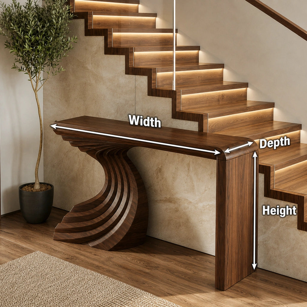 Sculptural Wave Base Natural Solid Wood Console Table for Entryways