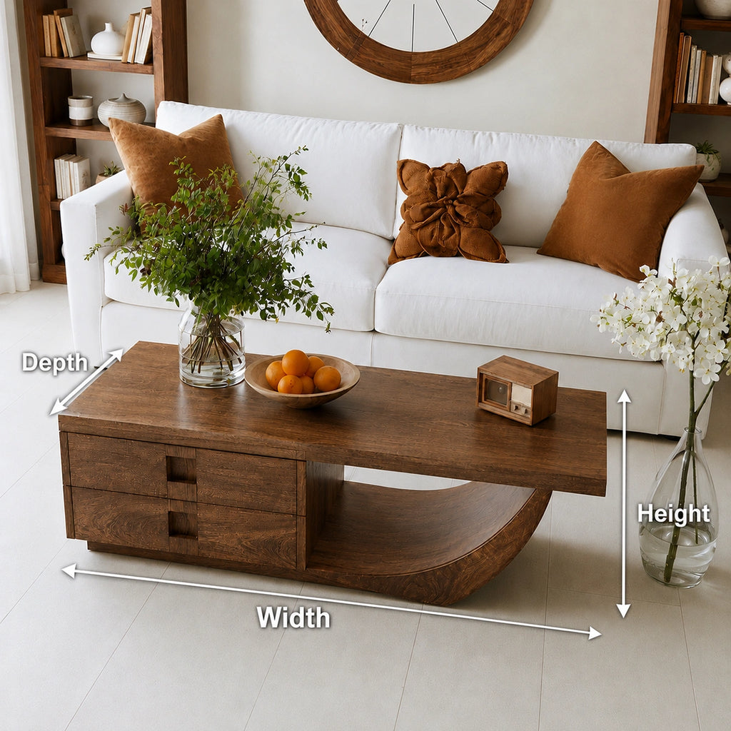 Natural Solid Wood Coffee Table – Sculptural Modern Storage Style
